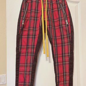 Civil Regime- Plaid, red, green, yellow Tartan Track mens ankle zipper pants